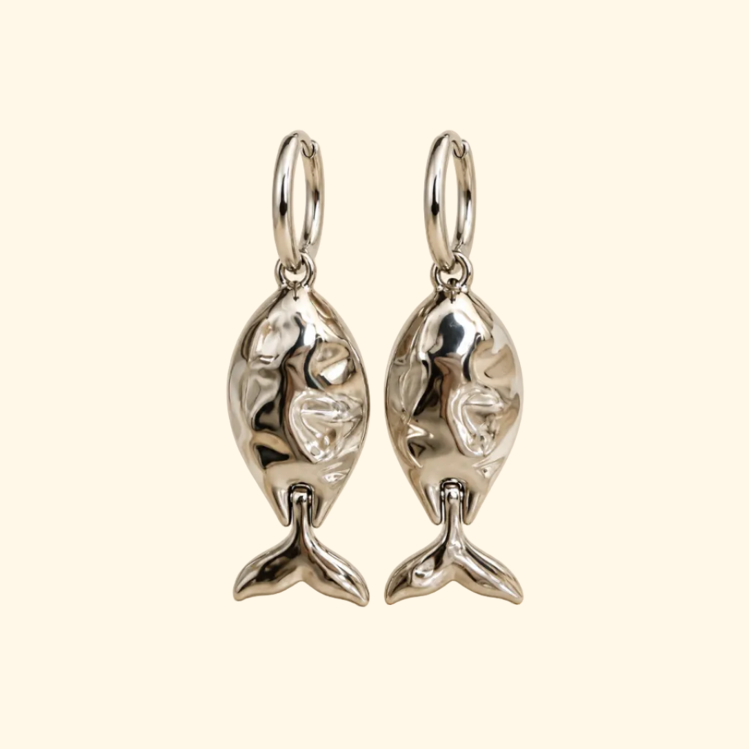 Silver Fish Hoop Earrings