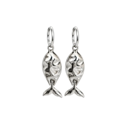 Silver Fish Hoop Earrings